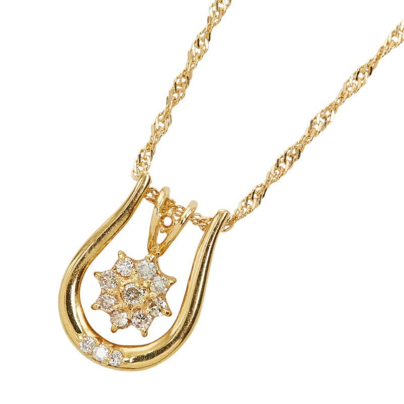 K18YG イエローゴールド ダイヤ0.12ct フラワーモチーフ ペンダント ネックレス レディース 【中古】