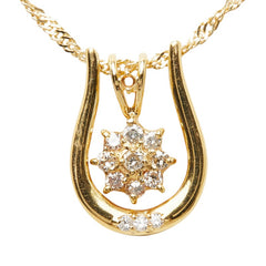 K18YG イエローゴールド ダイヤ0.12ct フラワーモチーフ ペンダント ネックレス レディース 【中古】
