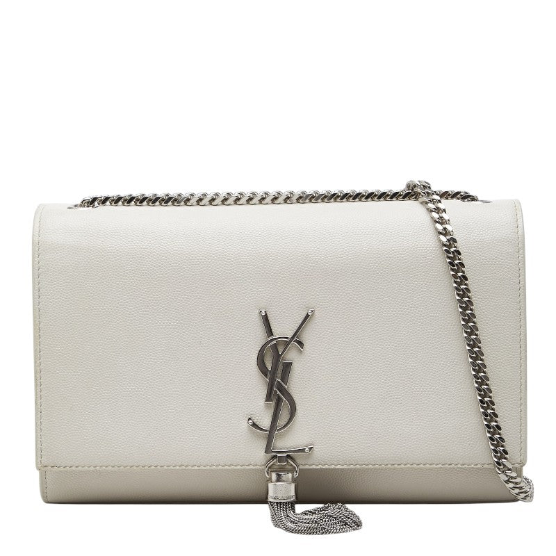 サンローラン YSLロゴ ケイト タッセル チェーン ショルダーバック 354116 ホワイト アイボリー レザー レディース SAINT LAURENT 【中古】