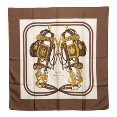 エルメス カレ90 BRIDE de GALA 式典用の馬勒 スカーフ ブラウン ホワイド イエロー シルク レディース HERMES 【中古】