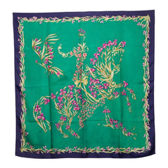 エルメス カレ90 H.d'Origny 花咲く馬 スカーフ 大判 グリーン系 マルチカラー シルク レディース HERMES 【中古】
