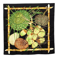 エルメス カレ90 Jardin Creole クレオルの楽園 スカーフ ブラック マルチカラー シルク レディース HERMES 【中古】
