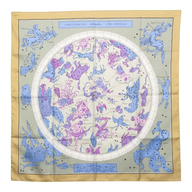 エルメス カレ90 HEMISPHERE COELI BOREALE 星座 スカーフ ベージュマルチカーラ シルク レディース HERMES 【中古】