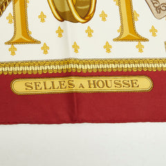 エルメス カレ90 カバーへの腰掛け SELLES A HOUSSE スカーフ ワインレッド マルチカラー シルク レディース HERMES 【中古】