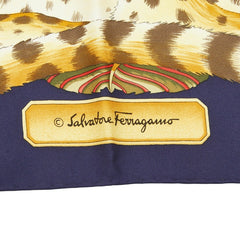 サルヴァトーレフェラガモ ヒョウ柄 レオパード スカーフ ネイビー マルチカラー シルク レディース Salvatore Ferragamo 【中古】