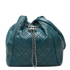 シャネル ココマーク マトラッセ チェーン ショルダーバッグ 巾着 グリーン カーフ レディース CHANEL 【中古】