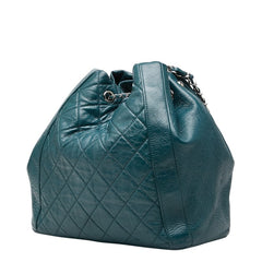 シャネル ココマーク マトラッセ チェーン ショルダーバッグ 巾着 グリーン カーフ レディース CHANEL 【中古】