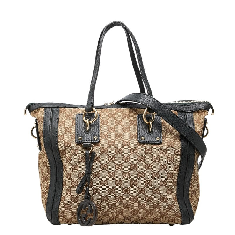 グッチ GGキャンバス トートバッグ ショルダーバッグ 2WAY 247281 ベージュ ブラックグリーン キャンバス レザー レディース GUCCI 【中古】