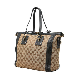 グッチ GGキャンバス トートバッグ ショルダーバッグ 2WAY 247281 ベージュ ブラックグリーン キャンバス レザー レディース GUCCI 【中古】