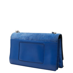 セリーヌ ロゴ チェーン ショルダーバッグ ブルー スウェード レザー レディース CELINE 【中古】