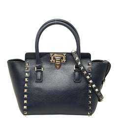 ヴァレンティノ ロックスタッズ ハンドバッグ 2WAY ショルダーバッグ ネイビー ゴールド レザー レディース VALENTINO 【中古】