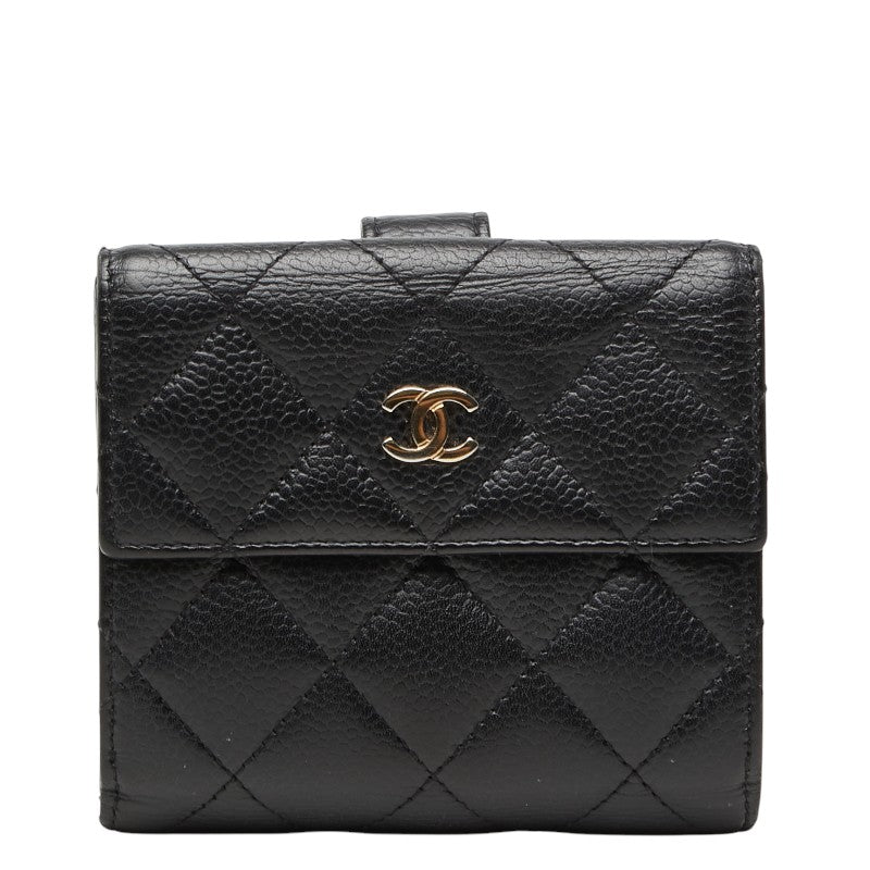 シャネル マトラッセ ココマーク 二つ折り財布 ブラック キャビアスキン レディース CHANEL 【中古】