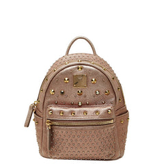 エム シー エム スタッズ リュック バックパック ピンク レザー レディース MCM 【中古】