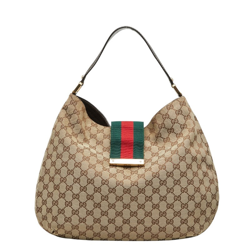 グッチ GGキャンバス シェリーライン ワンショルダーバッグ 211933 ベージュ ブラウン キャンバス レザー レディース GUCCI 【中古】