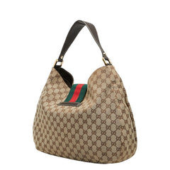グッチ GGキャンバス シェリーライン ワンショルダーバッグ 211933 ベージュ ブラウン キャンバス レザー レディース GUCCI 【中古】