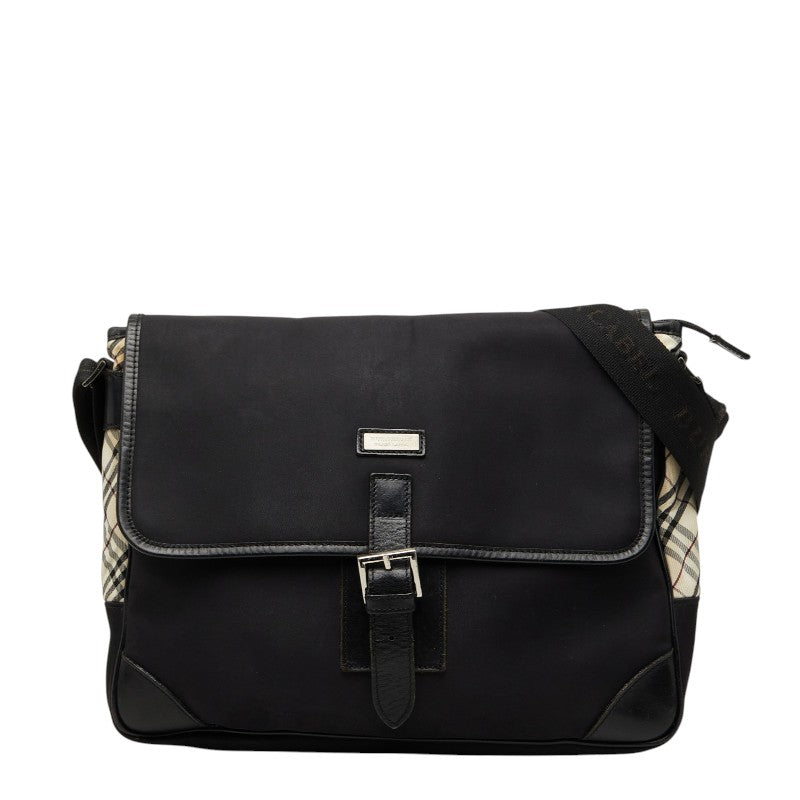 バーバリーブラックレーベル ノバチェック 斜め掛け ショルダーバッグ ブラック ベージュ ナイロン レザー レディース BURBERRY BLACK LABEL 【中古】