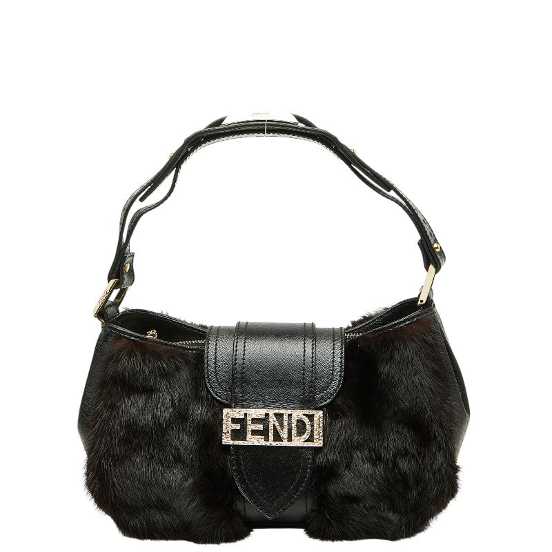 フェンディ マンマバゲット ロゴ ハンドバッグ ワンショルダーバッグ ブラック ブラウン ファー レザー レディース FENDI 【中古】