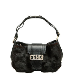 フェンディ マンマバゲット ロゴ ハンドバッグ ワンショルダーバッグ ブラック ブラウン ファー レザー レディース FENDI 【中古】