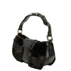 フェンディ マンマバゲット ロゴ ハンドバッグ ワンショルダーバッグ ブラック ブラウン ファー レザー レディース FENDI 【中古】