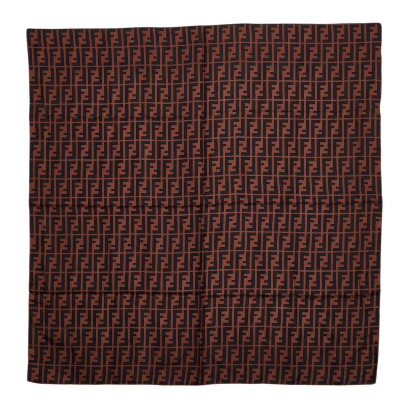 フェンディ ズッカ スカーフ 大判 ブラウン シルク レディース FENDI 【中古】