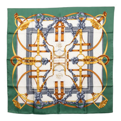 エルメス カレ90 GRAND MANEGE 大調教術 馬具 スカーフ グリーン マルチカラー シルク レディース HERMES 【中古】
