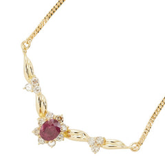 K18YG イエローゴールド ルビー0.71ct ダイヤ0.37ct フラワーモチーフ ペンダント ネックレス レディース 【中古】