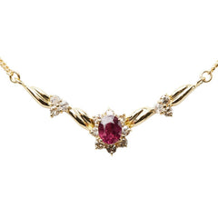 K18YG イエローゴールド ルビー0.71ct ダイヤ0.37ct フラワーモチーフ ペンダント ネックレス レディース 【中古】