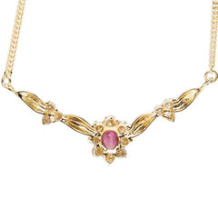 K18YG イエローゴールド ルビー0.71ct ダイヤ0.37ct フラワーモチーフ ペンダント ネックレス レディース 【中古】