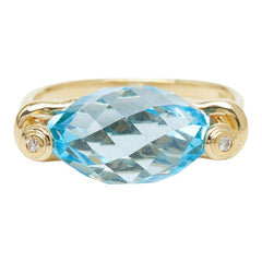 K18YG イエローゴールド ブルートパーズ5.57ct ダイヤ0.02ct リング 指輪 レディース 11号 【中古】