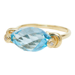 K18YG イエローゴールド ブルートパーズ5.57ct ダイヤ0.02ct リング 指輪 レディース 11号 【中古】