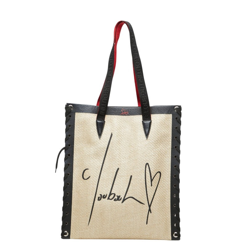 クリスチャンルブタン カバレース CABALACE シューレース トートバッグ ベージュ レッド ブラック レザー ラフィア レディース Christian Louboutin 【中古】