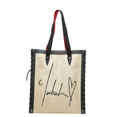 クリスチャンルブタン カバレース CABALACE シューレース トートバッグ ベージュ レッド ブラック レザー ラフィア レディース Christian Louboutin 【中古】