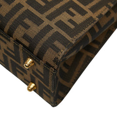フェンディ ズッカ ハンドバッグ ショルダーバッグ 2WAY ブラウン ブラック キャンバス レザー レディース FENDI 【中古】