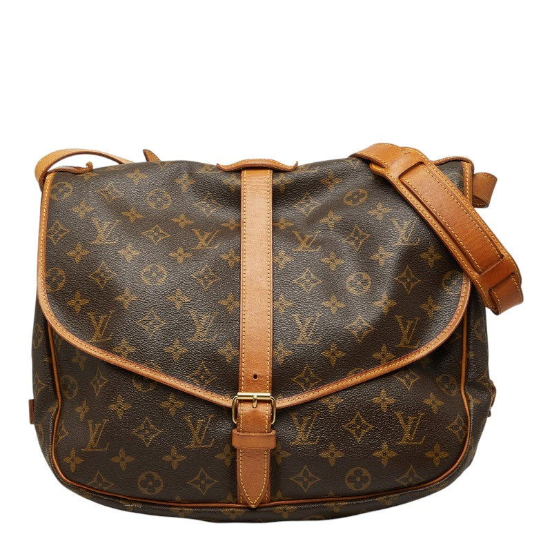 ルイ ヴィトン モノグラム ソミュール35 斜め掛け ショルダーバッグ M42254 ブラウン PVC レザー レディース LOUIS VUITTON 【中古】