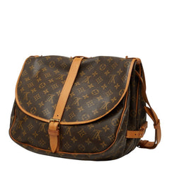 ルイ ヴィトン モノグラム ソミュール35 斜め掛け ショルダーバッグ M42254 ブラウン PVC レザー レディース LOUIS VUITTON 【中古】
