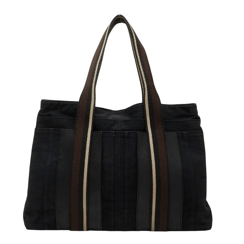 エルメス トロカホリゾンタルMM トートバッグ ブラック キャンバス レザー レディース HERMES 【中古】