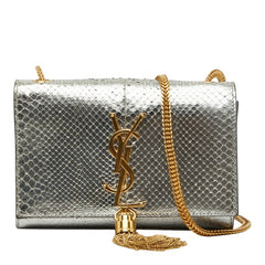 サンローラン ケイト スモール 斜め掛け チェーン ショルダーバッグ シルバー ゴールド パイソン レディース SAINT LAURENT 【中古】