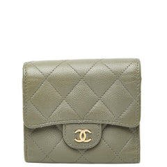 シャネル ココマーク 三つ折り財布 グレー キャビアスキン レディース CHANEL 【中古】