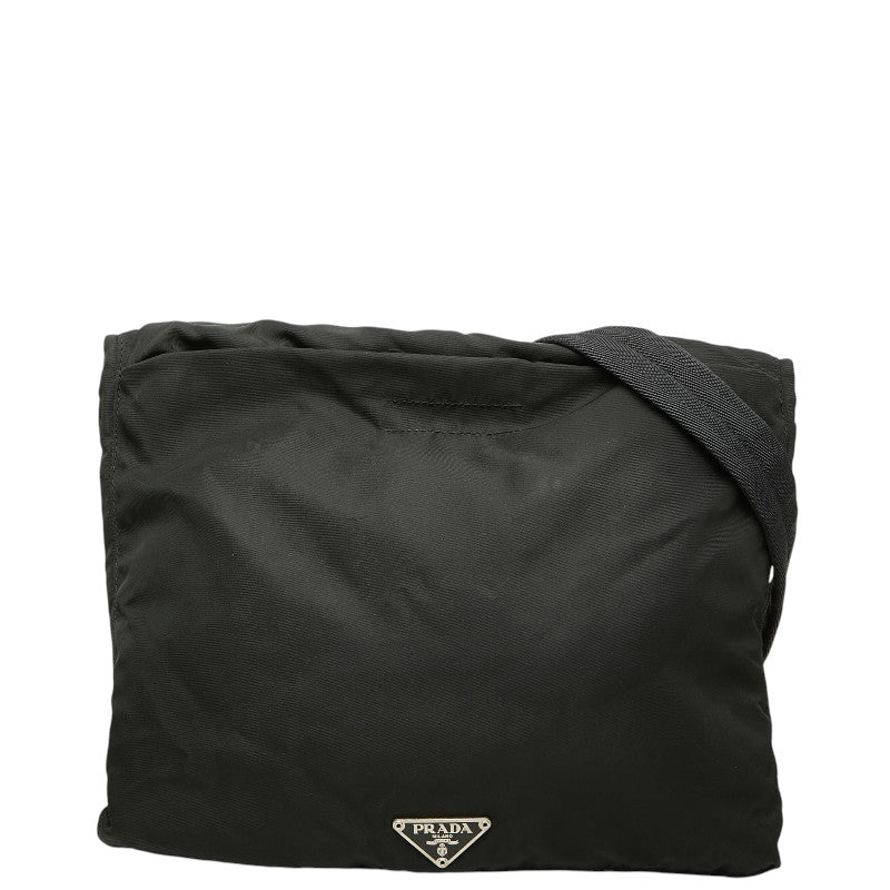 プラダ 三角ロゴプレート 斜め掛け ショルダーバッグ ブラック ナイロン レディース PRADA 【中古】