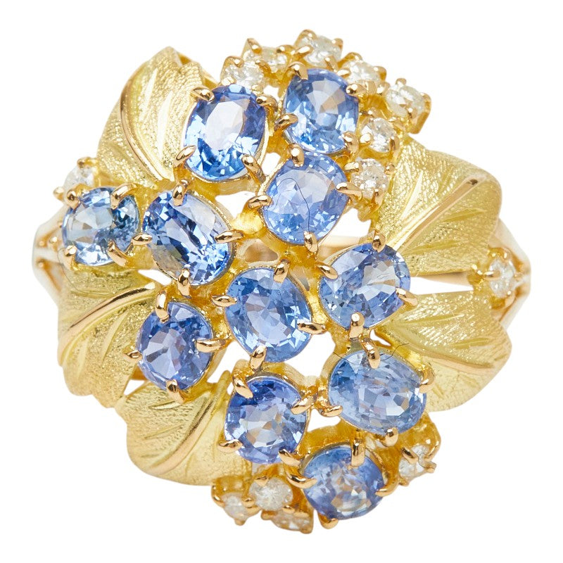 K18YG イエローゴールド サファイア2.87ct ダイヤ0.27ct フラワーモチーフ リング 指輪 レディース 18.5号 【中古】
