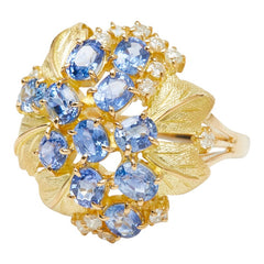 K18YG イエローゴールド サファイア2.87ct ダイヤ0.27ct フラワーモチーフ リング 指輪 レディース 18.5号 【中古】