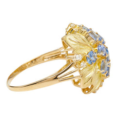 K18YG イエローゴールド サファイア2.87ct ダイヤ0.27ct フラワーモチーフ リング 指輪 レディース 18.5号 【中古】