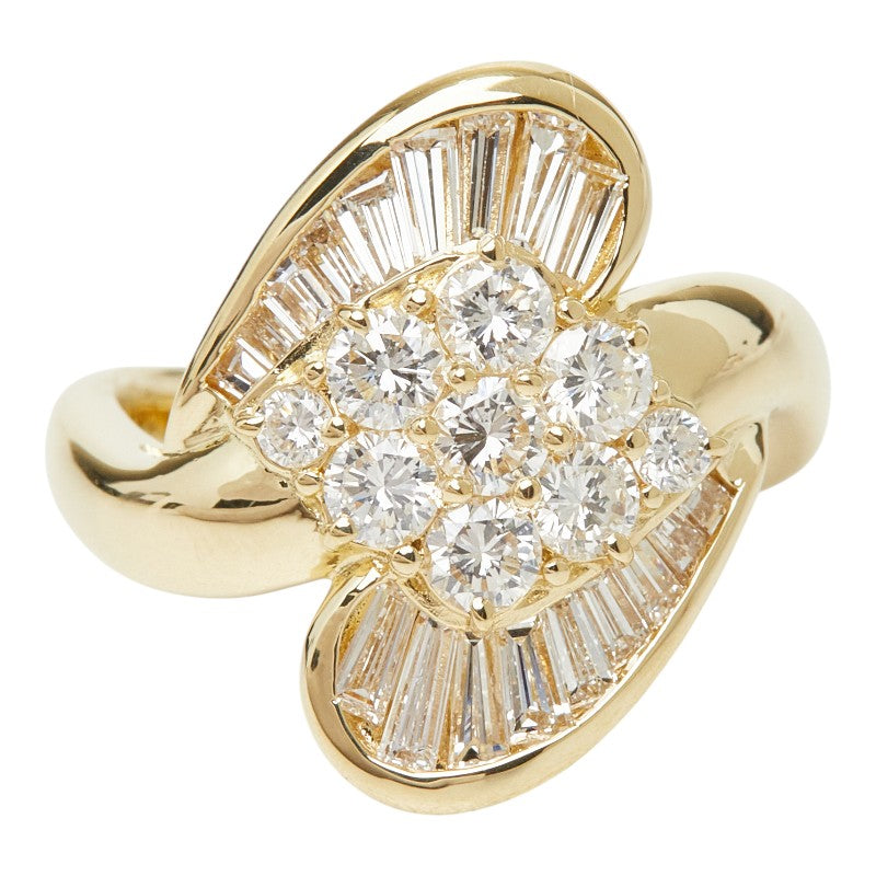 K18YG イエローゴールド ダイヤ1.54ct フラワーモチーフ リング 指輪 レディース 10号 【中古】