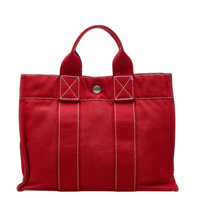 エルメス ドーヴィルPM ハンドバッグ トートバッグ レッド キャンバス レディース HERMES 【中古】