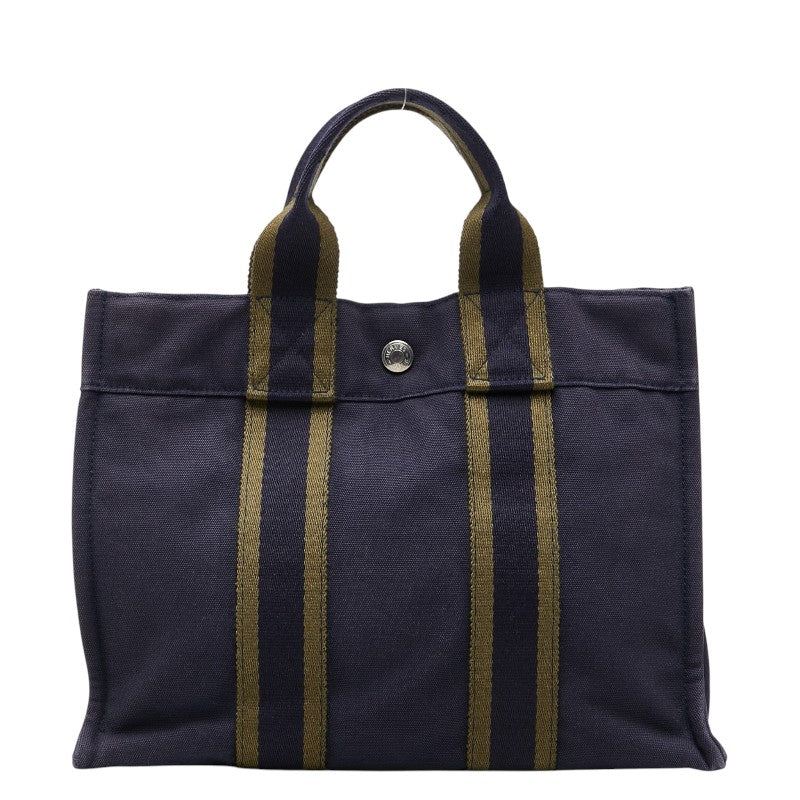 エルメス フールトゥPM ハンドバッグ トートバッグ ネイビー グリーン キャンバス レディース HERMES 【中古】