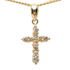 K18YG イエローゴールド ダイヤ0.2ct クロス 十字架 モチーフ ペンダントトップ ネックレス レディース 【中古】