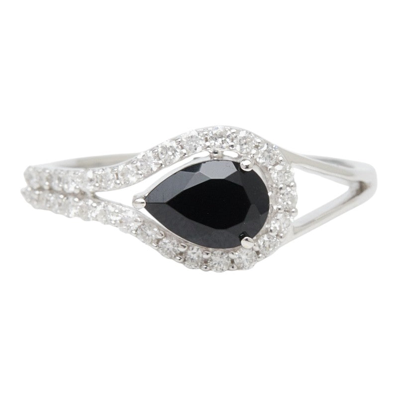 K18WG ホワイトゴールド オニキス ブラックオニキス0.62ct ダイヤ0.25ct ペアーシェイプ型デザイン リング 指輪 レディース 12号 【中古】