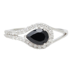 K18WG ホワイトゴールド オニキス ブラックオニキス0.62ct ダイヤ0.25ct ペアーシェイプ型デザイン リング 指輪 レディース 12号 【中古】
