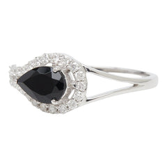 K18WG ホワイトゴールド オニキス ブラックオニキス0.62ct ダイヤ0.25ct ペアーシェイプ型デザイン リング 指輪 レディース 12号 【中古】
