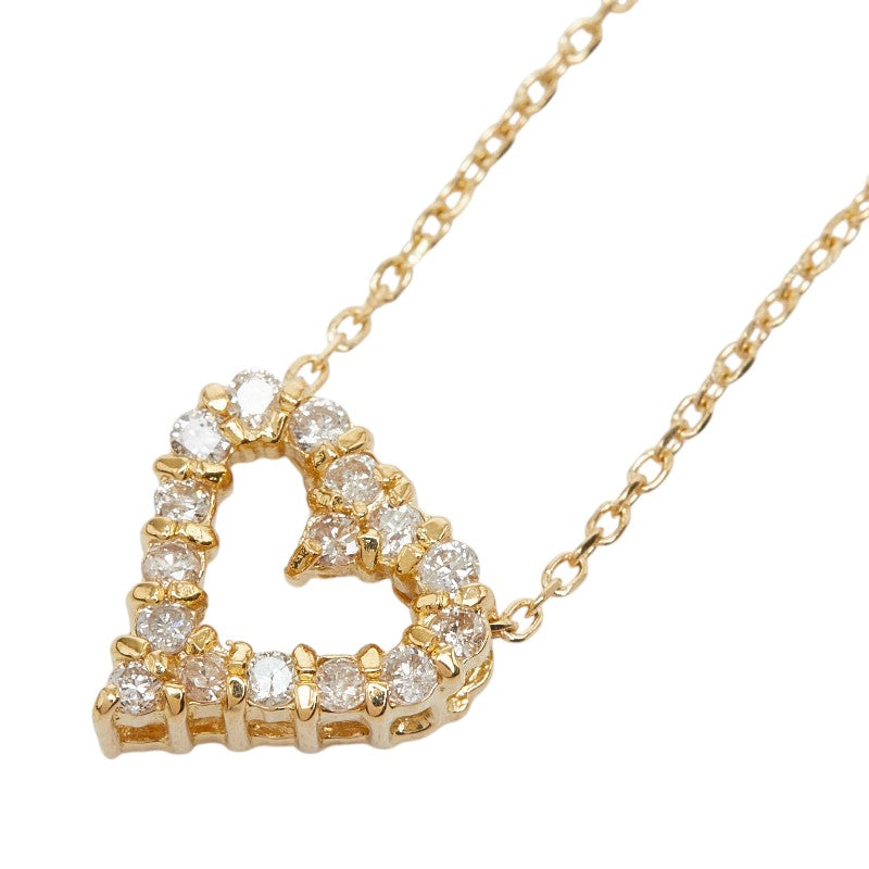 K18YG イエローゴールド ダイヤ0.20ct ハートモチーフ ペンダント ネックレス レディース 【中古】